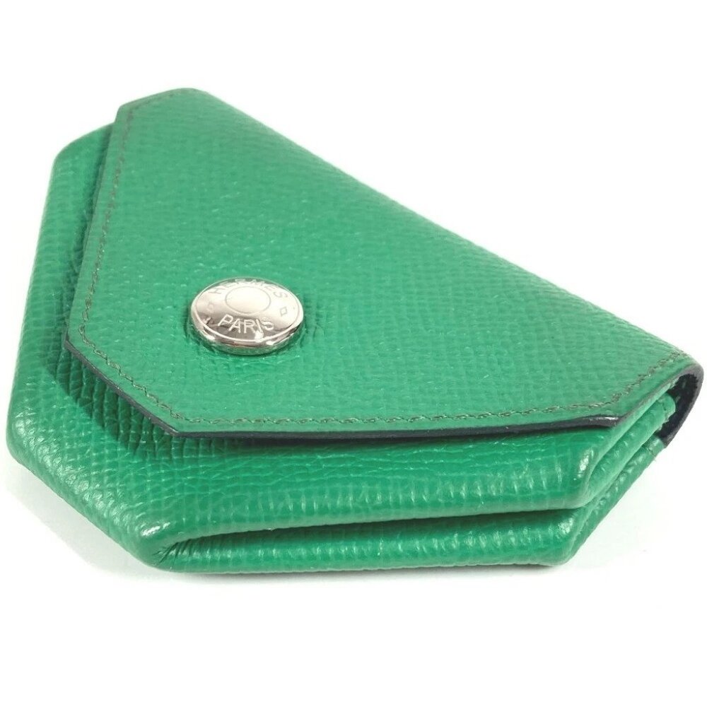HERMES Levainquatre Verso Coin Case Wallet coin purse Leather Green/Navy - Picture 5 of 9